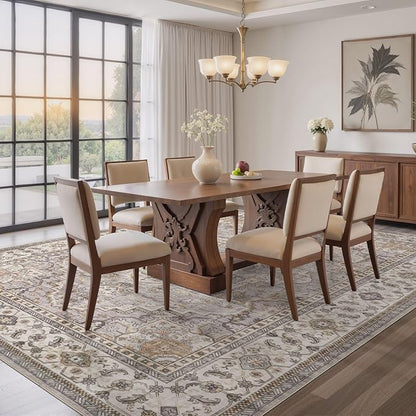 EIEIHOUSE Washable Area Rugs for Living Room - 8x10 Neutral Vintage Distressed Floral Farmhouse Boho Large Soft Floor Rug Indoor Non Slip Carpet for Bedroom Dining Room Office - Grey Brown