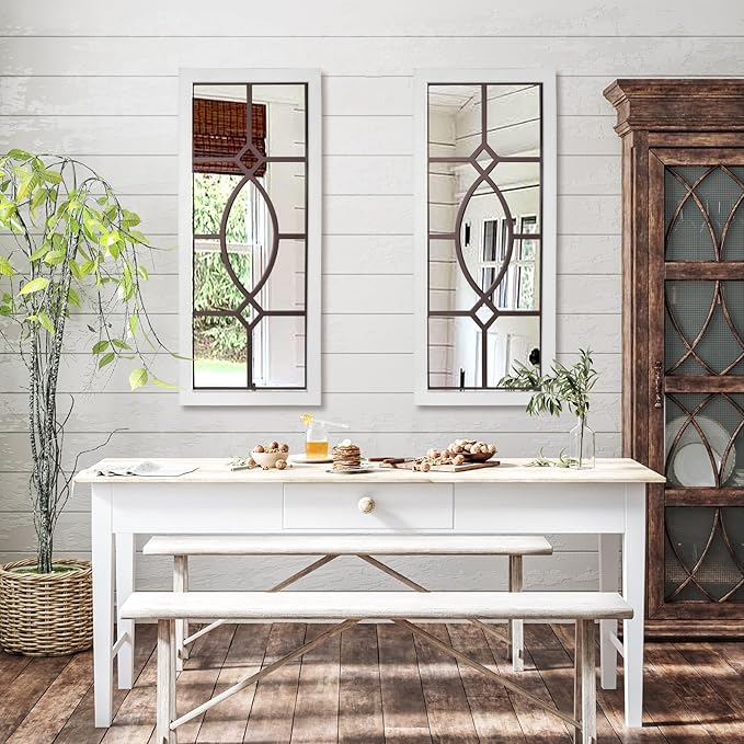Farmhouse Mirror for Wall Decor: 43.3" x 17.7" Large Rustic Windowpane Mirrors with Wooden Frame- Decorative Entryway Mirror for Living Room/Bedroom/Hallway/Fireplace
