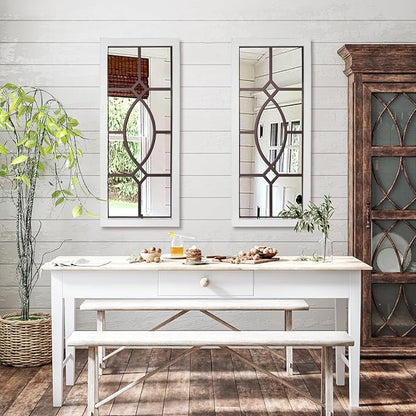 Farmhouse Mirror for Wall Decor: 43.3" x 17.7" Large Rustic Windowpane Mirrors with Wooden Frame- Decorative Entryway Mirror for Living Room/Bedroom/Hallway/Fireplace
