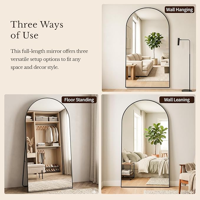 MISSDAY Oversized Arched Full Length Mirror, 81"x41" Black Full Body Mirror with Stand, Floor Mirror Large Free Standing, Leaning or Hanging, Aluminum Frame Mounted Mirrors Wall Mirrors for Bedroom