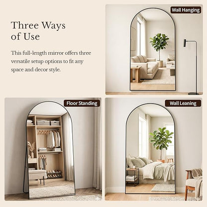 MISSDAY Oversized Arched Full Length Mirror, 81"x41" Black Full Body Mirror with Stand, Floor Mirror Large Free Standing, Leaning or Hanging, Aluminum Frame Mounted Mirrors Wall Mirrors for Bedroom