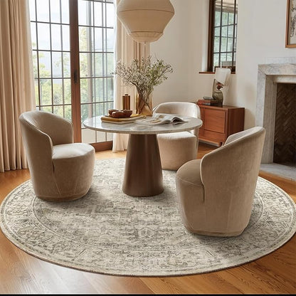 6ft Washable Round Rugs for Bedroom: Circle Living Room Rug Vintage Non Slip Low Pile Soft Faux Wool Non Shedding Boho Circular Rug for Entryway Kitchen Bathroom Office College Dorm Nursery Indoor