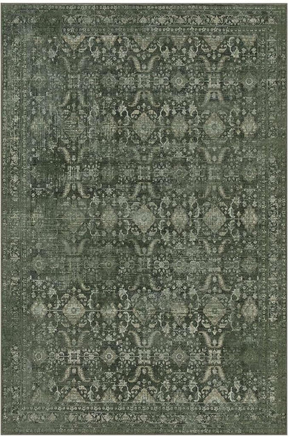 Rugxara 9x12 Area Rugs for Living Room Bedroom, Large Washable Rug, Green Vintage Floral Boho Rug, Non Slip & Low Pile Faux Wool Thin Carpet for Indoor Dining Room and Kids Room(Green 9x12ft)