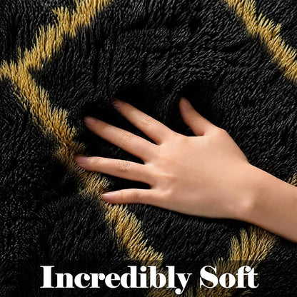 ONASAR 8x10 Area Rugs for Living Room, Fluffy Black and Gold Bedroom Rug, Geometric Boho Large Soft Plush Shaggy Fuzzy Floor Carpet for Nursery Kids Classroom Playroom Dorm Home Decor
