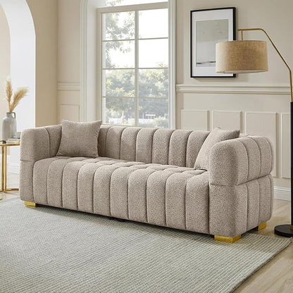 VANOMi 90.94”Cloud Sofa Couch, Modern Deep Seat Boucle Sofa, Oversized Upholstered 3-Seater Comfy Couch Loveseat for Living Room, Bedroom, Office, Apartment, Camel (1 Piece)