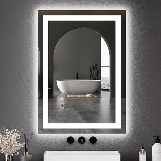 GarveeHome 30 in x 22 in Led Bathroom Mirror with Front and Backlit, Stepless Dimmabl, Anti-Fog, Shatter-Proof, Memory, Wall Mounted Lighted Vanity Mirror(Horizontal/Vertical)