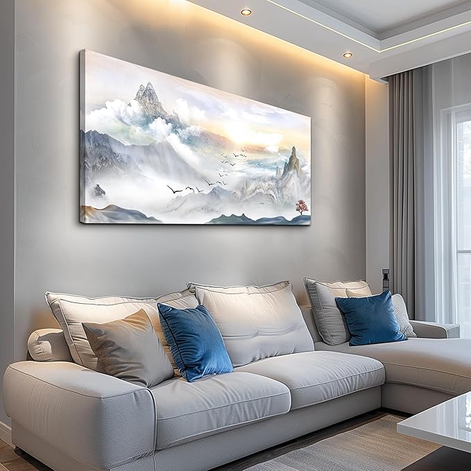 Canvas Wall Art For Living Room Large Size Wall Decoration For Bedroom Mountain Landscape Pictures Wall Decor Watercolor Painting Modern Office Canvas Art Prints Room Decor Ready To For Home Decor