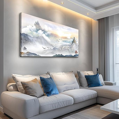 Canvas Wall Art For Living Room Large Size Wall Decoration For Bedroom Mountain Landscape Pictures Wall Decor Watercolor Painting Modern Office Canvas Art Prints Room Decor Ready To For Home Decor