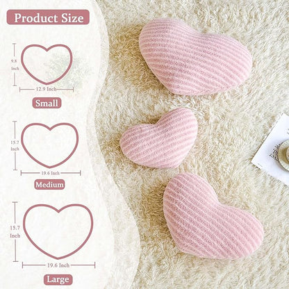 XVTRU Dusty Pink Heart Pillows, 19.6" Cute Heart Decorative Pillow, Stripe Heart Shaped Plush Throw Pillows for Bed