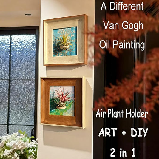 2 Pack Van Gogh Wall Art & Air Plant Airplant Holder Stand Magnetic Frame Set - 2-in-1 Famous Prints (Almond Blossom & Green Wheat Fields) for Living Room Bedroom Home Office Decor Plant Lovers' Gift