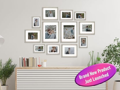 12 Pack Shadow Box Style Gallery Wall Frame Set – Deep Photo Frame Set with Mat for 8x10, 5x7 and 4x6 - Multiple Sizes Picture Frame Set for Wall Collage – Assorted Picture Frames for Wall (Gray)