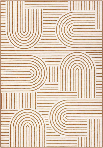 ROYHOME Washable Rug 4x6 Area Rugs for Living Room, Abstract Rug for Bedroom, Soft Rainbow Non Slip Throw Rugs with Rubber Back, Low Pile Stain Resistant Boho Geometric Carpet for Dining Room,Orange