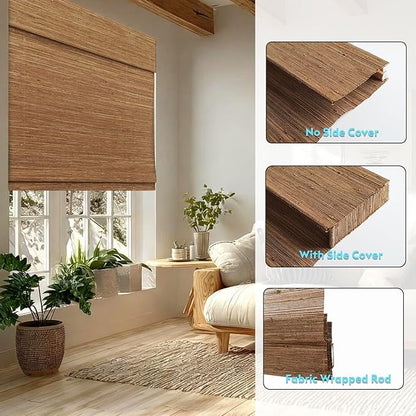 Motorized Bamboo Roman Shades, Motorized Blinds with Remote Compatible with Homekit, Alexa GoogleHome, Smart Wood Woven Shades for Indoor Windows, Customize, Rustwood