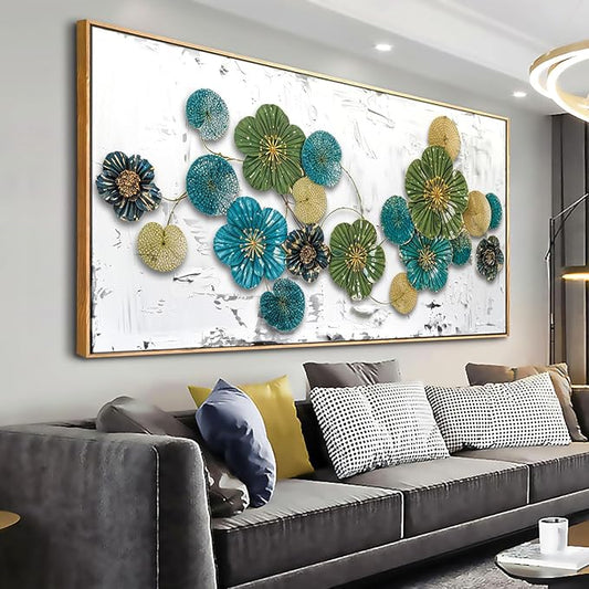 Wall Art Floral Wall Decor Modern Botanical Artwork Green and Blue Canvas Painting for Bedroom Living Room Dining Room Home Office Decor 24"x48" with Framed