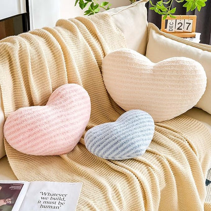 XVTRU Pink Heart Pillows, 15.7" Cute Heart Decorative Pillow, Stripe Heart Shaped Plush Throw Pillows for Bed