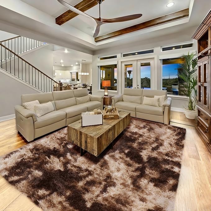 Large 9x12 Area Rug for Living Room, Soft Shag Rugs for Bedroom, Non-Slip Ultra Fluffy Rug,Modern Plush Carpet for Girls Boys Kids Room Dorm,Fuzzy Rug for Home Decor Aesthetic,Tie-dye Coffee
