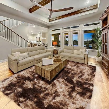 Large 9x12 Area Rug for Living Room, Soft Shag Rugs for Bedroom, Non-Slip Ultra Fluffy Rug,Modern Plush Carpet for Girls Boys Kids Room Dorm,Fuzzy Rug for Home Decor Aesthetic,Tie-dye Coffee