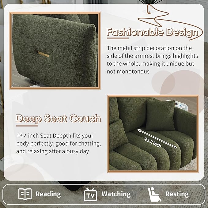 Antetek Teddy Sofa Set for Living Room, 2 Pieces Modern Deep Seat Oversized 3-Seater Cloud Boucle Couch for Bedroom, Office, Apartment, Furniture Set, 78-inch, Green (2 Pieces)