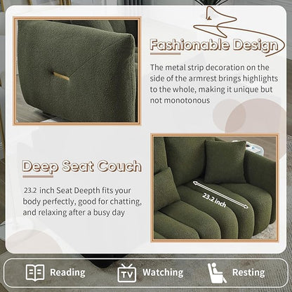 Antetek Teddy Sofa Set for Living Room, 2 Pieces Modern Deep Seat Oversized 3-Seater Cloud Boucle Couch for Bedroom, Office, Apartment, Furniture Set, 78-inch, Green (2 Pieces)