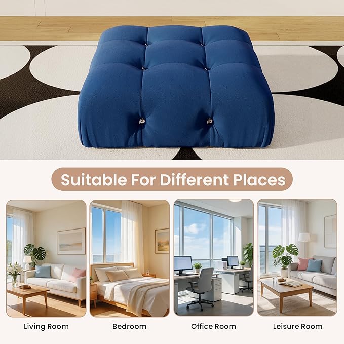 Modular Sectional Couches for Living Room, Modern Luxury Velvet Bubble Couch with Reversible Chaise Ottoman, Deep Seat Cloud Sectional Sofa (Ottoman, Blue)