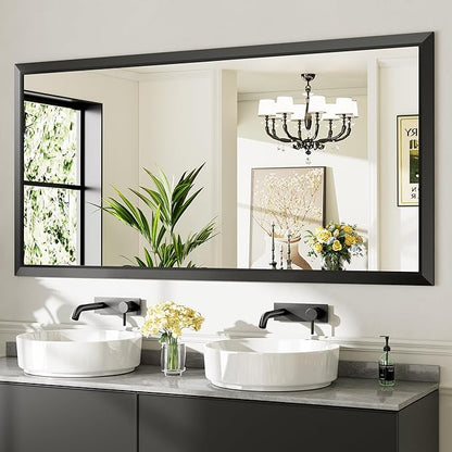 Briivue 72x36 Inch Black Bathroom Mirror for Wall, Thick Metal Framed Rectangle Mirrors for Over Sink, Bedroom, Living Room, Entryway, Anti-Rust, HD Tempered Glass