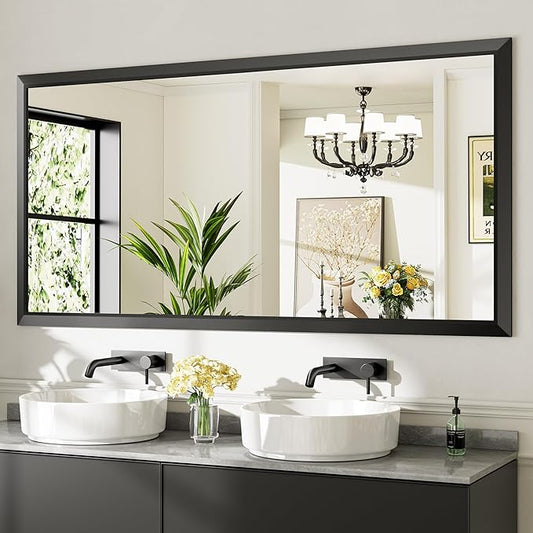 Briivue 72x36 Inch Black Bathroom Mirror for Wall, Thick Metal Framed Rectangle Mirrors for Over Sink, Bedroom, Living Room, Entryway, Anti-Rust, HD Tempered Glass