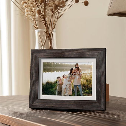 Momentworth 5x7 Picture Frame with Mat for 4x6, Distressed Black Wood Grain 5 x 7 Gallery Wall Picture Frames for Tabletop or Wall Mounting(4 Pack, Black)