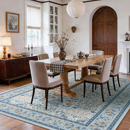 AMADA HOMEFURNISHING 5x7 Area Rug, Washable Living Room Rug with Non-Slip Backing, Low Pile and Durable Edge Binding, Vintage Soft Floral Rugs for Living Room, Bedroom, Dining Room