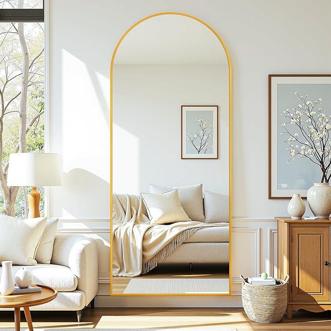 71"×28" Arched Full Length Floor Mirror, Standing Mirror with Aluminum Frame, Large Body Mirror of Free Standing/Wall Mount/Leaning for Bedroom, Living Room, Dressing Room, Gold