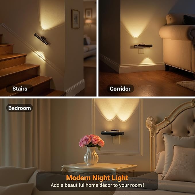 JandCase LED Night Lights Plug into Wall, Dusk-to-Dawn Sensor & 0-100LM Adjustable Brightness, Modern Night Lights with 180° Rotatable Plug, 3000K Soft White, for Bathroom/Hallway/Bedroom, 2 Pack