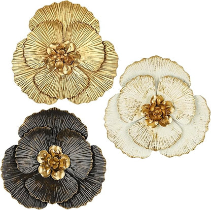 DILATATA 3 Pcs Metal Flower Wall Art Set 10 Inch Rustic Modern Floral Sculpture 3D Metal Flower Wall Hanging Accent for Indoor Living Room Bedroom Kitchen Bathroom Garden Patio Decor - Mixcolor