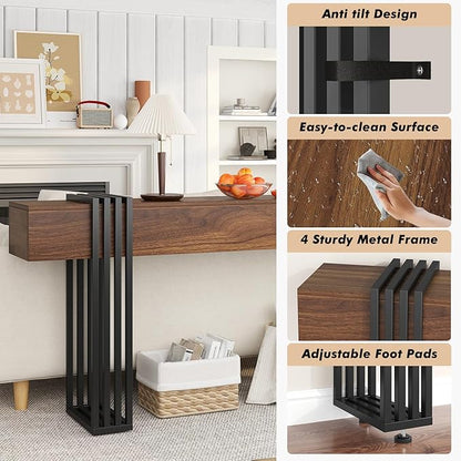 knoworld 71 Inch Long Console Table, Extra Thick Industrial Sofa Table Behind The Couch Rectangular Entryway Table for Entrance Hallway Living Room, Entire top Board & 4-Pipe Legs, Rustic Brown