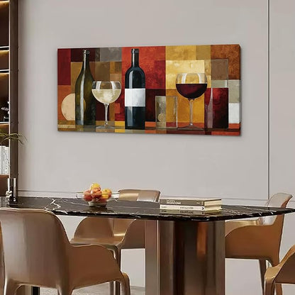 Tarfupth Large Wine Glass Canvas Wall Art for Living Room Geometric Wall Art Abstract Artwork Modern Canvas Prints for Bedroom Kitchen Home Office Decor Room Aesthetic 20x40 Inch
