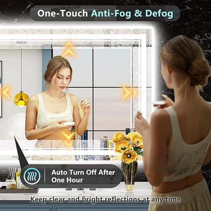 96x36 LED Bathroom Mirror with Lights, Backlit and Front Lit Anti-Fog Lighted Vanity Mirrors for Bathroom Wall, Dimmable, 3-Color Light, Memory, Shatter-Proof, HD Tempered Glass, CRI＞90