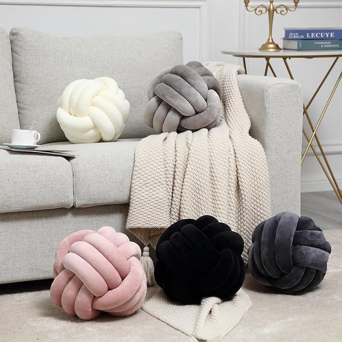 Petrella Knot Pillows Ball Round Throw Pillows Home Decor Cushion Decorative Aesthetic Throw Pillows，White 11inch