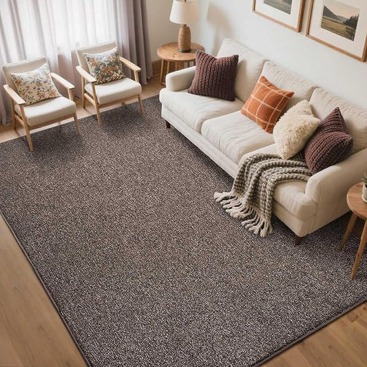 FinRèc Low Pile 5x7 Washable Area Rugs for Bedroom Living Room, Thin Rug Solid Color, Non-Slip Carpet Indoor for Home Decor (Brown/White)