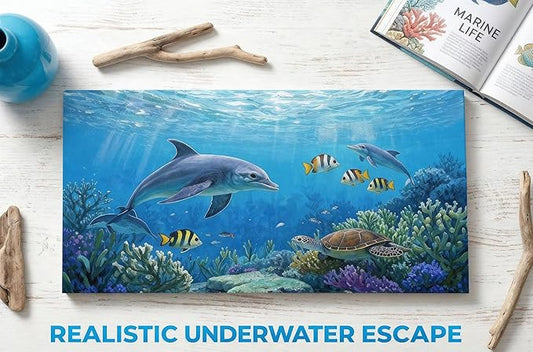 Ardemy Ocean Life Wall Art 40"x20" Picture, Waterproof Canvas Print with Dolphins and Sea Turtles, Underwater Scene for Bathroom, Kids Room, Living Room Coastal Decor