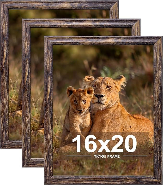 16x20 Poster Frame set of 3, Woode Frame Brown, Vertical & Horizontal Wall Hanging Large Studio Gallery Picture Frame for Photos, Posters & Art Prints best gift