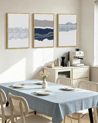 PHOPAGO Navy Blue Abstract Framed Wall Art Large 16x24in Mid Century Minimalist Boho Wall Decor Modern Neutral Farmhouse Rustic Art Bedroom Living Decor - Natural Framed