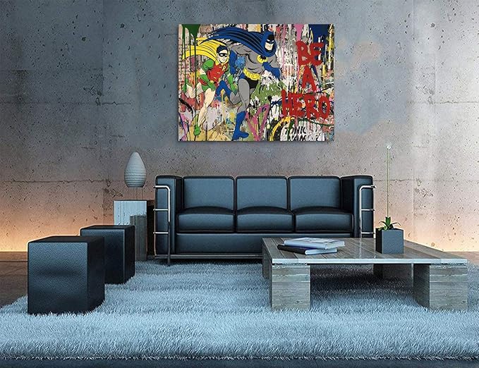 Yatsen Bridge Banksy Wall Art Canvas Superhero Picture Graffiti Poster and Print Modern Pop Street Graffiti Home Decorations Ready to Hang - 44x28 inch