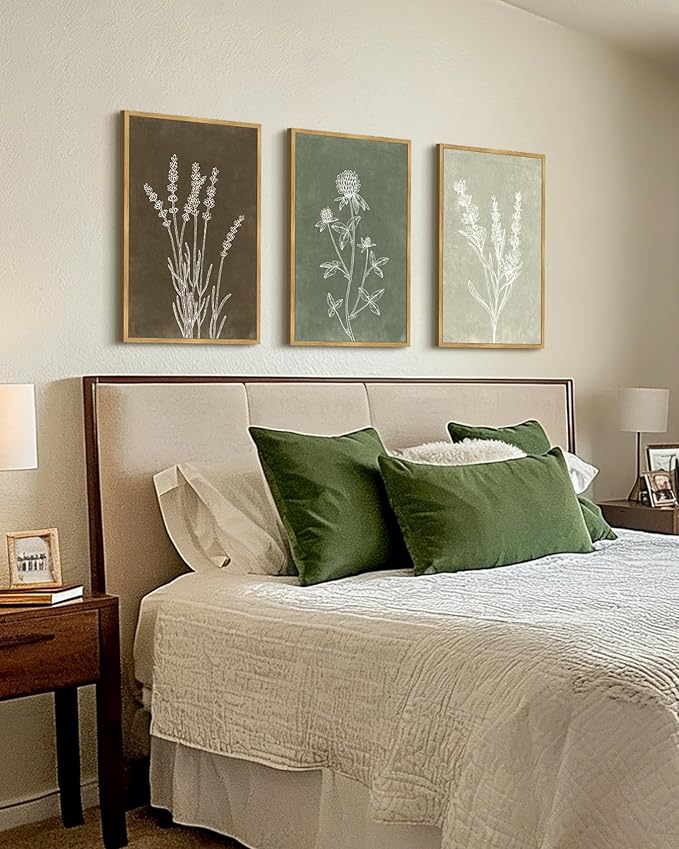 Drsoum Vintage Boho Flower Wall Art Framed Retro Botanical Floral Wall Prints Wildflower Neutral Rustic Bohemain Artwork Bedroom Ready to Hang 16x24in Natural Framed