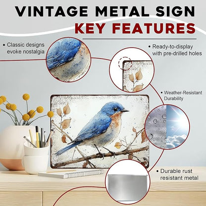 ARTWALLURE Bluebird Watercolor Vintage Metal Sign Rustic Wall Decor Iron Painting Nature Inspired Print Poster 12x16inch