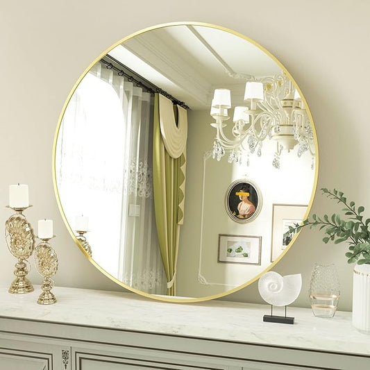 VooBang Round Mirror 19.6" Gold Wall Mounted Circle Mirrors Vanity Mirror with Aluminum Alloy Frame Modern Decoration for Bathroom, Living Room, Vanity, Bedroom, Entryway