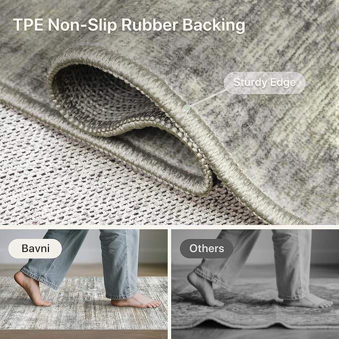 Bavni Area Rugs, Machine Washable Bedroom Rug, Simple 4x6 Rug Non-Slip Rubberback, Modern Soft Foldable Rugs for Bedroom, Laundry, Office, Granite Gray