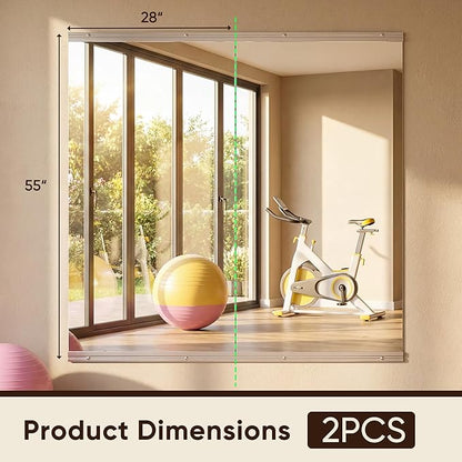 Antok Home Gym Mirror 55"x28" 2PCS, Large Full Length Wall Mounted Mirrors, Frameless Tempered Glass Full Body Mirror for Gym Yoga Dance Studio Garage Bedroom & Bathroom