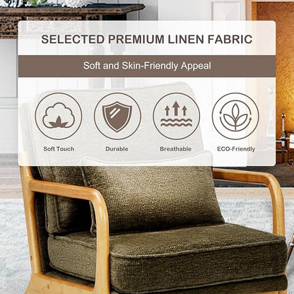 MALOL Accent Chair Set of 2 with Solid Wood Frame, Mid-Century Relaxing Armchair Lumbar Pillow& Soft Cushion, Reading Leisure Chair for Living Room, Bedroom, Waiting Room-Green