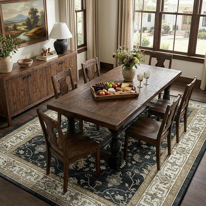 RELEANY Area Rugs 8'x10' Washable Non-Slip, Floral Vintage Distress Print Pattern Medallion Carpet for Living Room Bedroom Dining Room, Vintage Black Brown Neutral