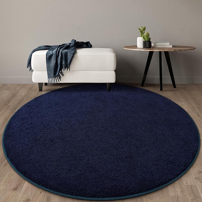 Gifeas Ultra Soft Round Area Rugs for Living Room Bedroom, 4x4 Feet Navy Blue Thickened Memory Foam Modern Indoor Circle Carpets, Non-Slip Comfy Circular Rug for Boys Girls Nursery Room Home Decor