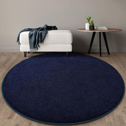 Gifeas Ultra Soft Round Area Rugs for Living Room Bedroom, 4x4 Feet Navy Blue Thickened Memory Foam Modern Indoor Circle Carpets, Non-Slip Comfy Circular Rug for Boys Girls Nursery Room Home Decor