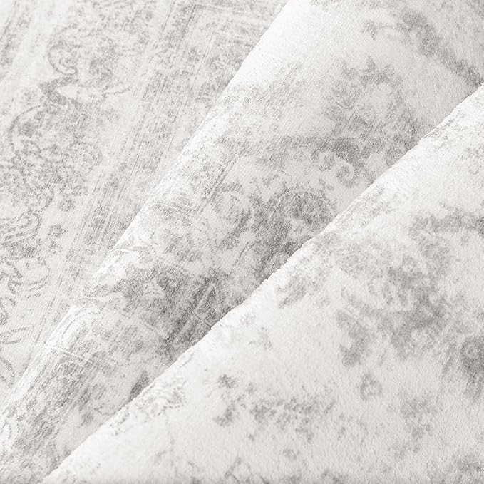 PureCozy Runner Rug 3x10 Washable Light Gray Hallway Runner Vintage Boho Medallion Non Slip Grey Distressed Retro Carpet Indoor Low Pile Long Soft Rug for Kitchen Entryway Bedroom Bathroom Laundry